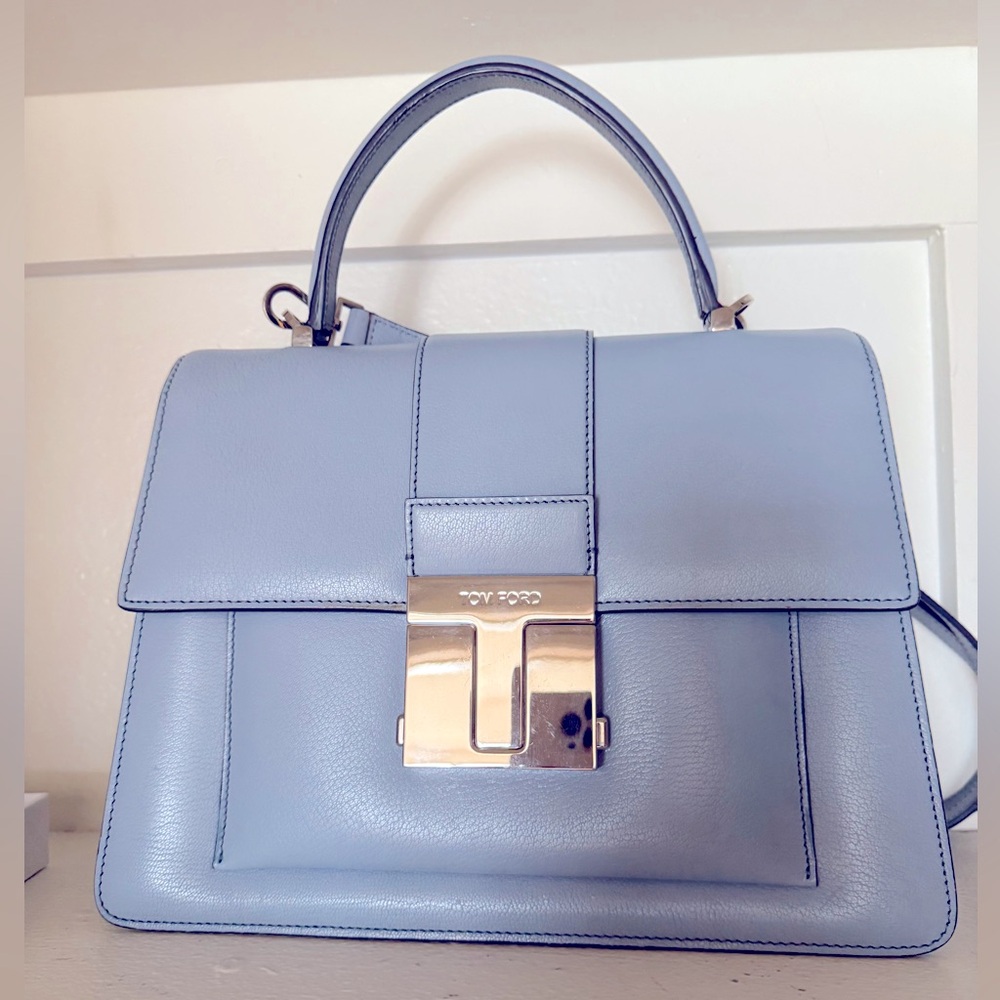 Tom Ford Powder Blue Satchel Handbag Medium T clasp top handle $3,500 - Picture 9 of 10